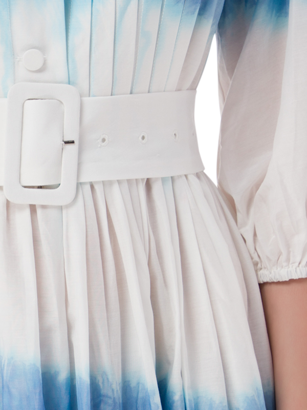 فستان متوسط الطول بأكمام طويلة مصبوغ بطريقة الربط