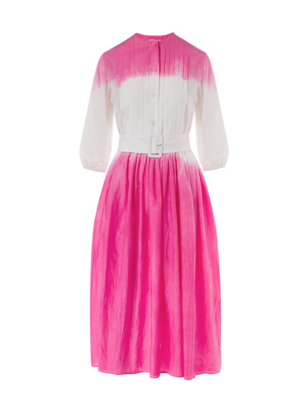 فستان متوسط الطول بأكمام طويلة مصبوغ بطريقة الربط