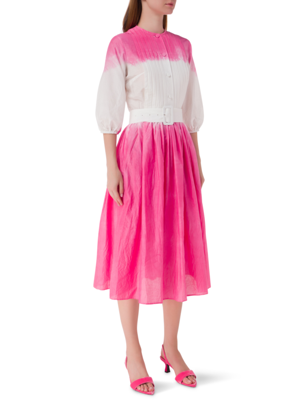 فستان متوسط الطول بأكمام طويلة مصبوغ بطريقة الربط