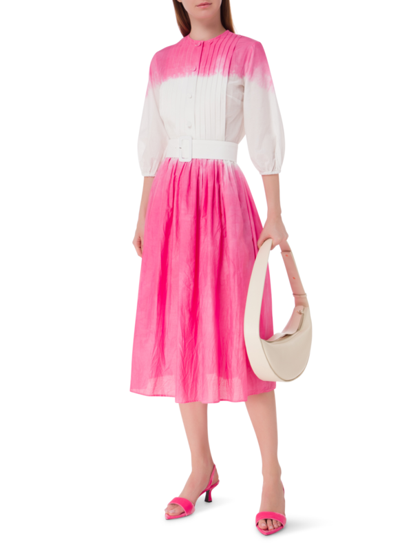 فستان متوسط الطول بأكمام طويلة مصبوغ بطريقة الربط