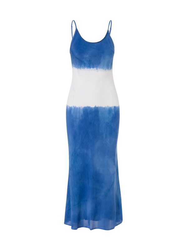 فستان متوسط الطول بدون رباط مصبوغ بطريقة الربط