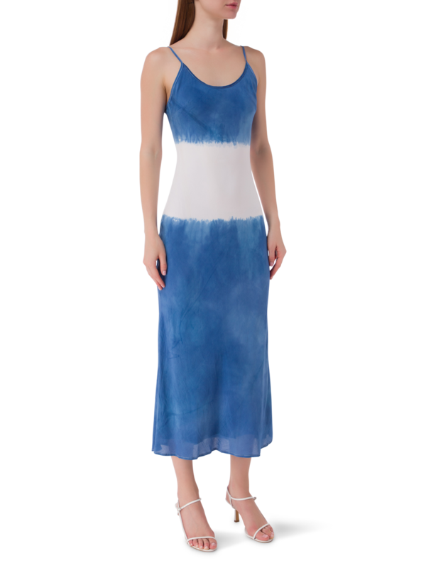 فستان متوسط الطول بدون رباط مصبوغ بطريقة الربط