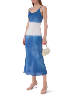 فستان متوسط الطول بدون رباط مصبوغ بطريقة الربط