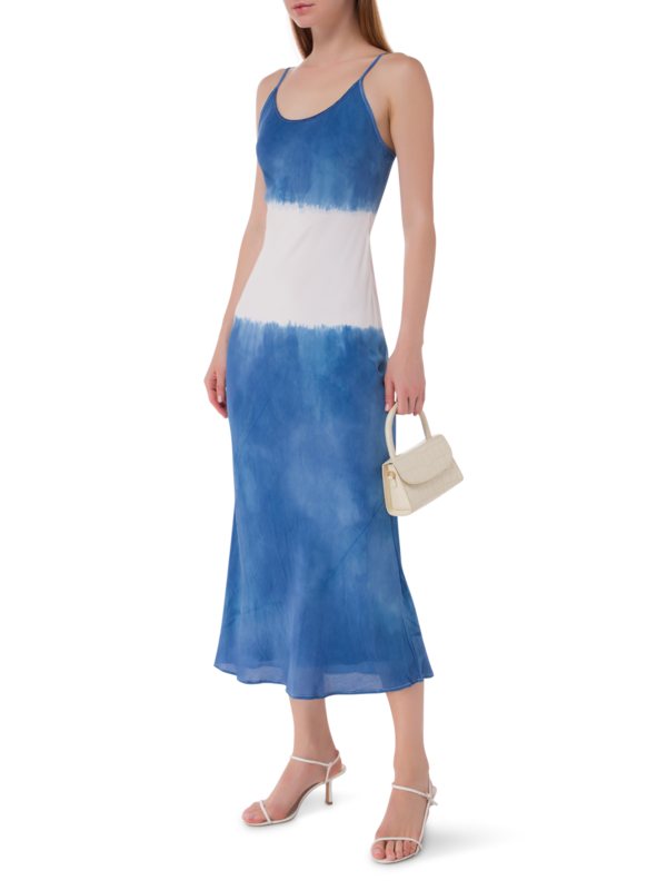 فستان متوسط الطول بدون رباط مصبوغ بطريقة الربط