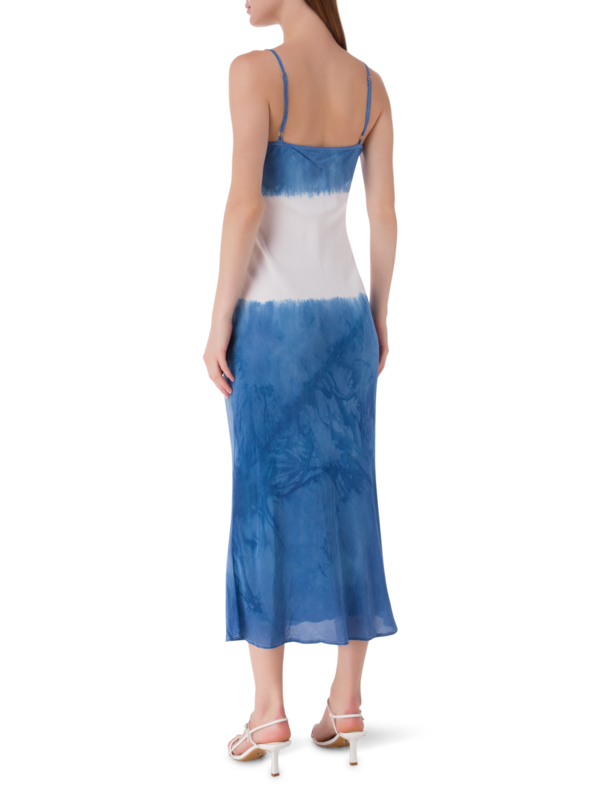 فستان متوسط الطول بدون رباط مصبوغ بطريقة الربط