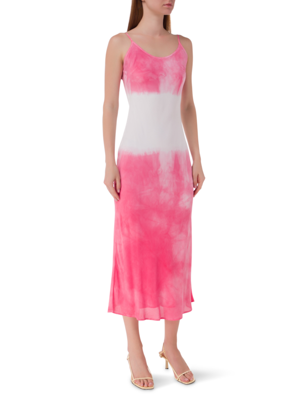 فستان متوسط الطول بدون رباط مصبوغ بطريقة الربط