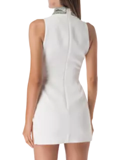 فستان متوسط الطول مكشوف الكتفين بتفاصيل مكشكشة