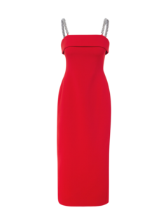 Flame Crystal Chain Strap Midi Dress