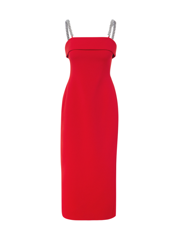 Flame Crystal Chain Strap Midi Dress