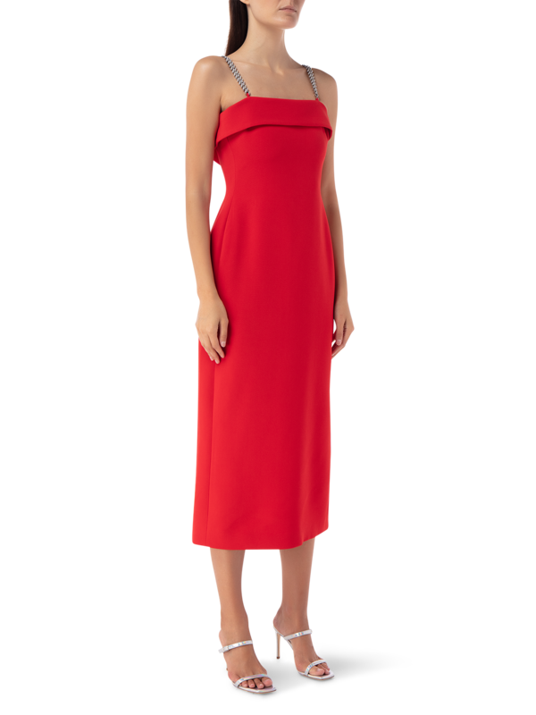 Flame Crystal Chain Strap Midi Dress