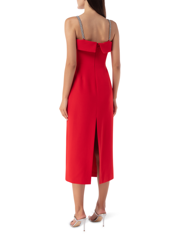 Flame Crystal Chain Strap Midi Dress