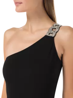 بودي سوت بكتف واحد مطرز بسلسلة من الكريستال