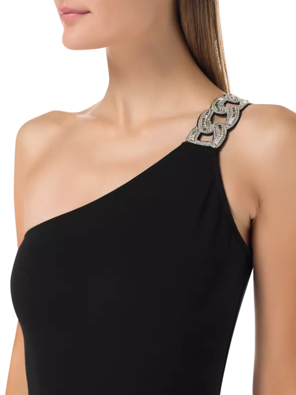 بودي سوت بكتف واحد مطرز بسلسلة من الكريستال