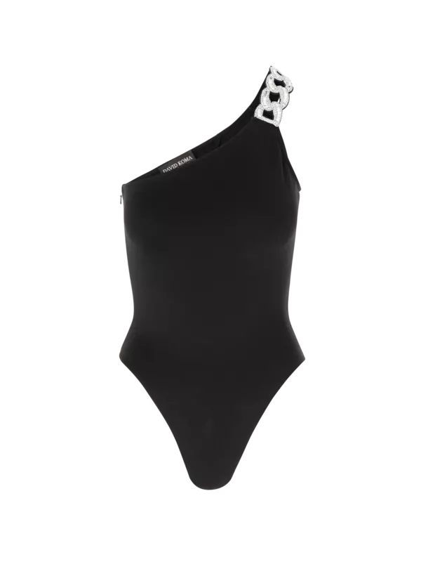 بودي سوت بكتف واحد مطرز بسلسلة من الكريستال