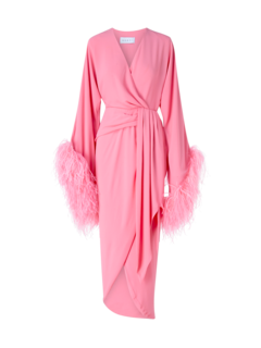 فستان دونا متوسط الطول بأكمام طويلة وحواف مزدوجة من قماش جورجيت