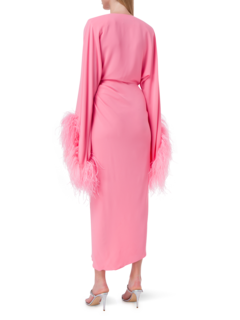 فستان دونا متوسط الطول بأكمام طويلة وحواف مزدوجة من قماش جورجيت