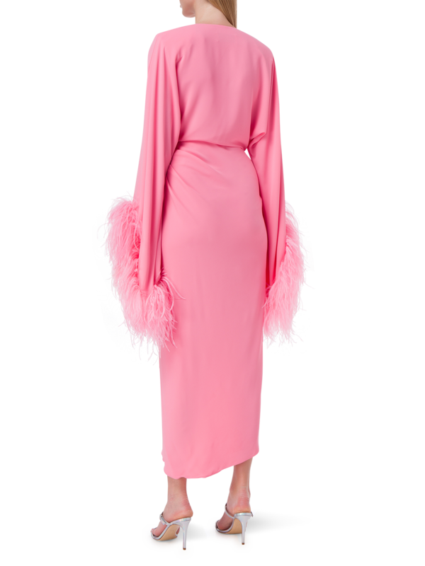 فستان دونا متوسط الطول بأكمام طويلة وحواف مزدوجة من قماش جورجيت