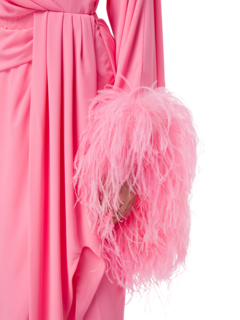 فستان دونا متوسط الطول بأكمام طويلة وحواف مزدوجة من قماش جورجيت