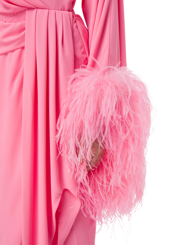 فستان دونا متوسط الطول بأكمام طويلة وحواف مزدوجة من قماش جورجيت