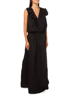 Long 3D Leaf-effect Pleated Cot Dress w Det Ruf