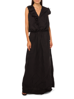 Long 3D Leaf-effect Pleated Cot Dress w Det Ruf
