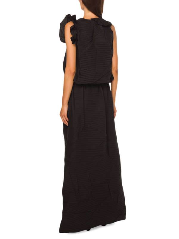 Long 3D Leaf-effect Pleated Cot Dress w Det Ruf