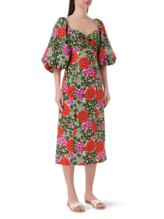 فستان نوا متوسط الطول بطبعة أورا بلوسوم