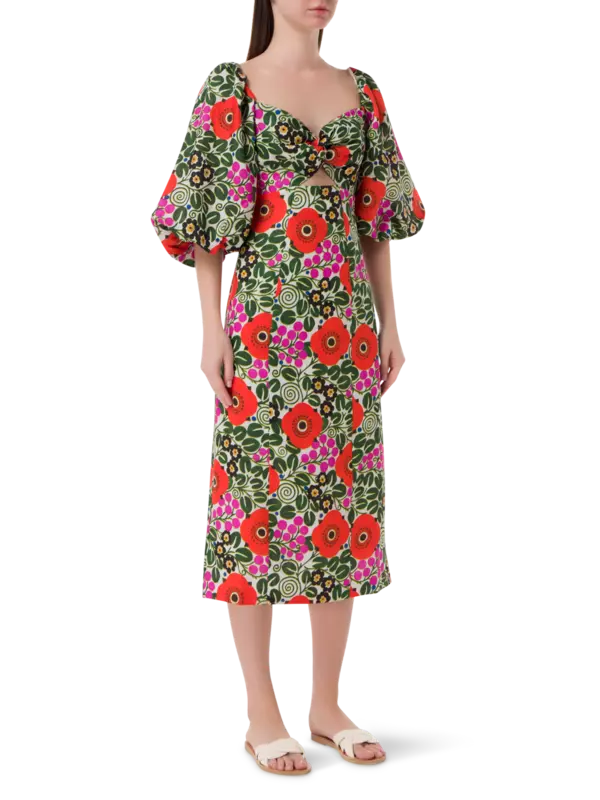 فستان نوا متوسط الطول بطبعة أورا بلوسوم