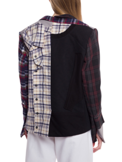 Two-Tone Plaid Blazer Jacket with Layered Accents