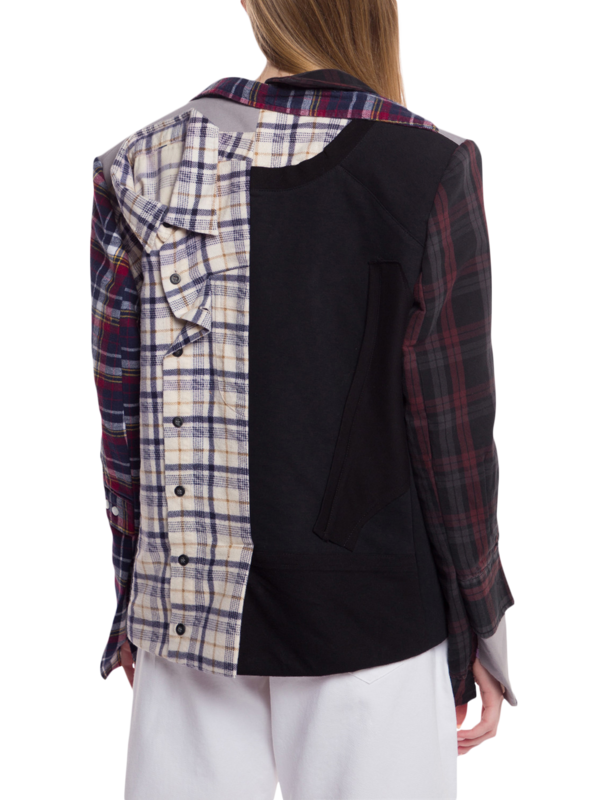 Two-Tone Plaid Blazer Jacket with Layered Accents