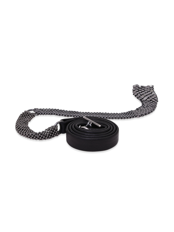 Black-and-Silver Multi-Patterned Leather Belt