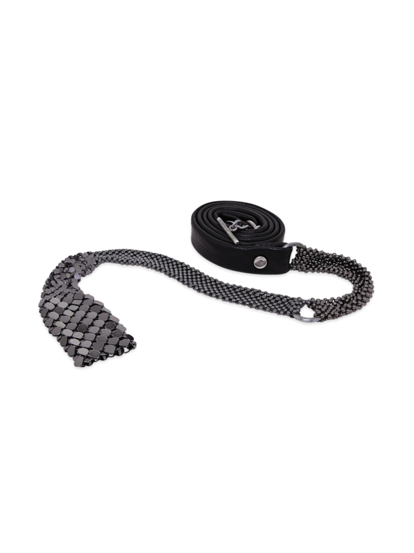 Black-and-Silver Multi-Patterned Leather Belt