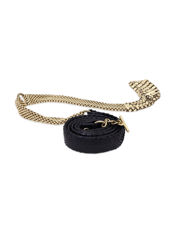 Black-and-Gold Multi-Patterned Leather Belt
