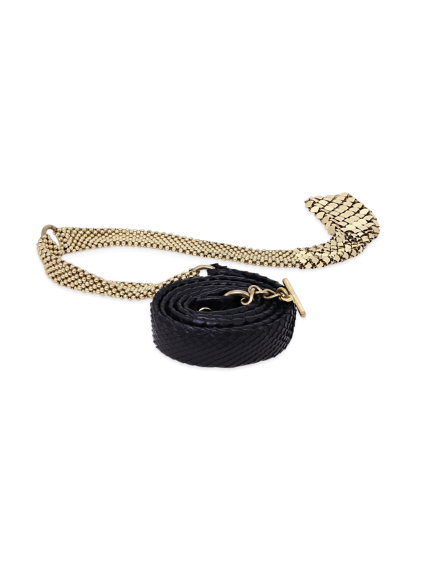Black-and-Gold Multi-Patterned Leather Belt