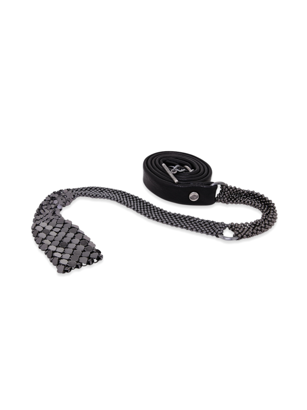 Black-and-Silver Multi-Patterned Leather Belt