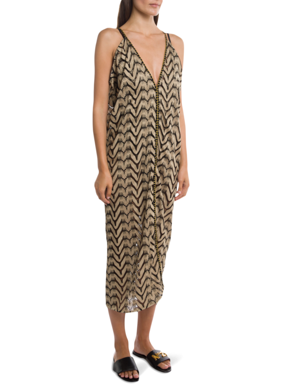 Black-and Beige Print Swimsuit Coverup