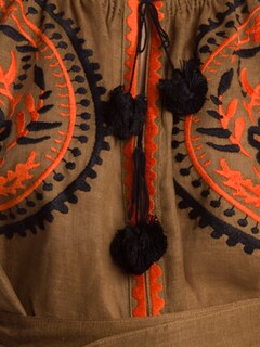 Olive Brown Embroidered Ece Mini Dress