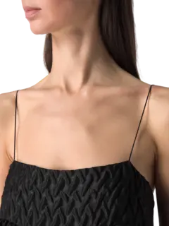 فستان بيث طويل بكسرات وحمالات وحزام باجيت من الكتان