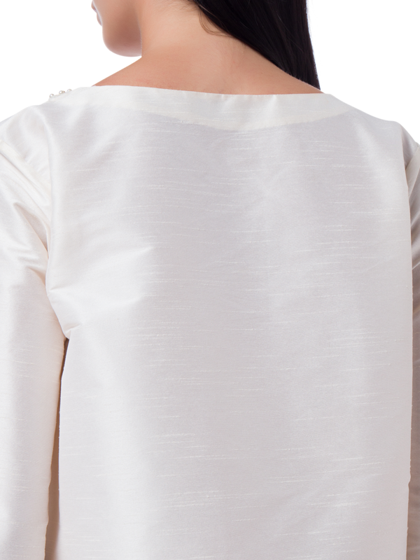 RAW SILK WITH NECK FEATHER EMBROIDERY