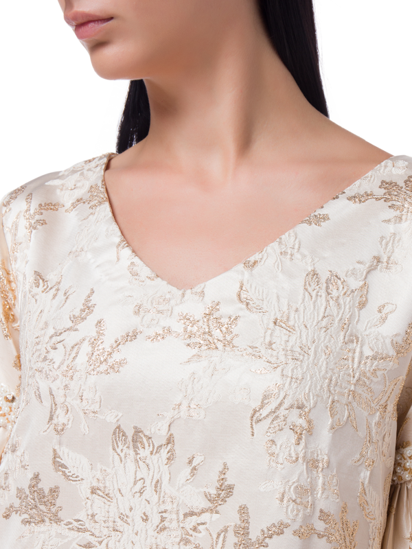 OFF WHITE COLOUR CAFTAN WITH BEADED PUFF SLEEVE