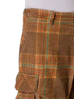 بنطال كارجو من قماش مخملي مضلع مزين بطبعة