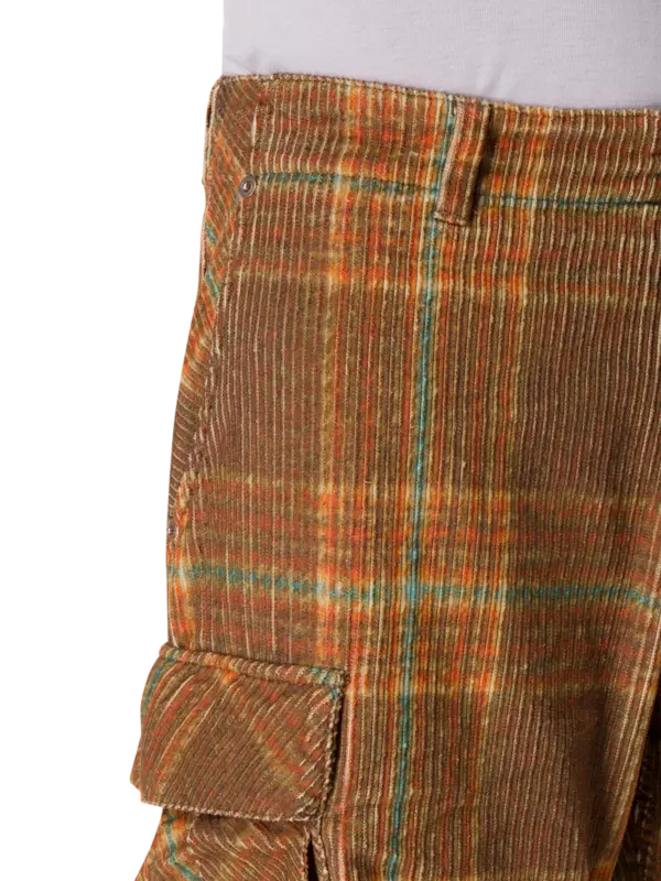 بنطال كارجو من قماش مخملي مضلع مزين بطبعة