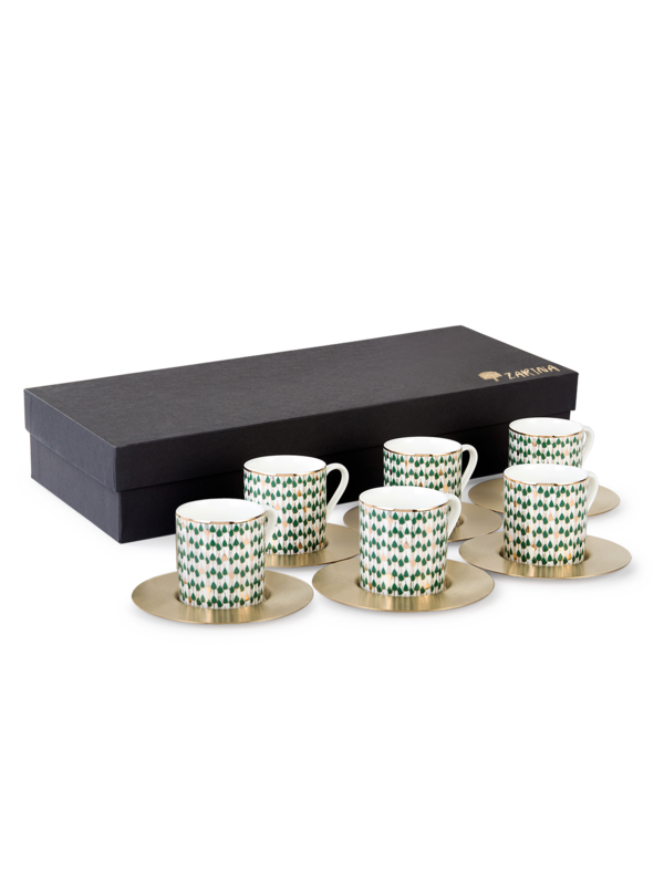 كوب إسبريسو مع صحن نحاسي غير لامع بلون أخضر سويرل مجموعة من 6