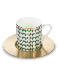 كوب إسبريسو مع صحن نحاسي غير لامع بلون أخضر سويرل مجموعة من 6