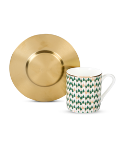 كوب إسبريسو مع صحن نحاسي غير لامع بلون أخضر سويرل مجموعة من 6