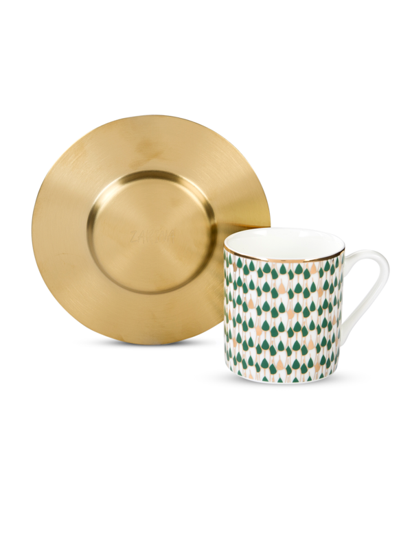 كوب إسبريسو مع صحن نحاسي غير لامع بلون أخضر سويرل مجموعة من 6