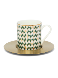 كوب إسبريسو مع صحن نحاسي غير لامع بلون أخضر سويرل مجموعة من 6