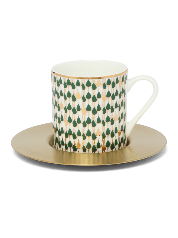 كوب إسبريسو مع صحن نحاسي غير لامع بلون أخضر سويرل مجموعة من 6