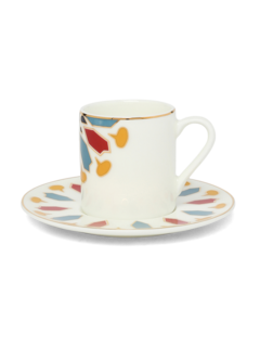 كوب إسبريسو مع صحن بتصميم زجاج معشق ياقوتي مجموعة من 6