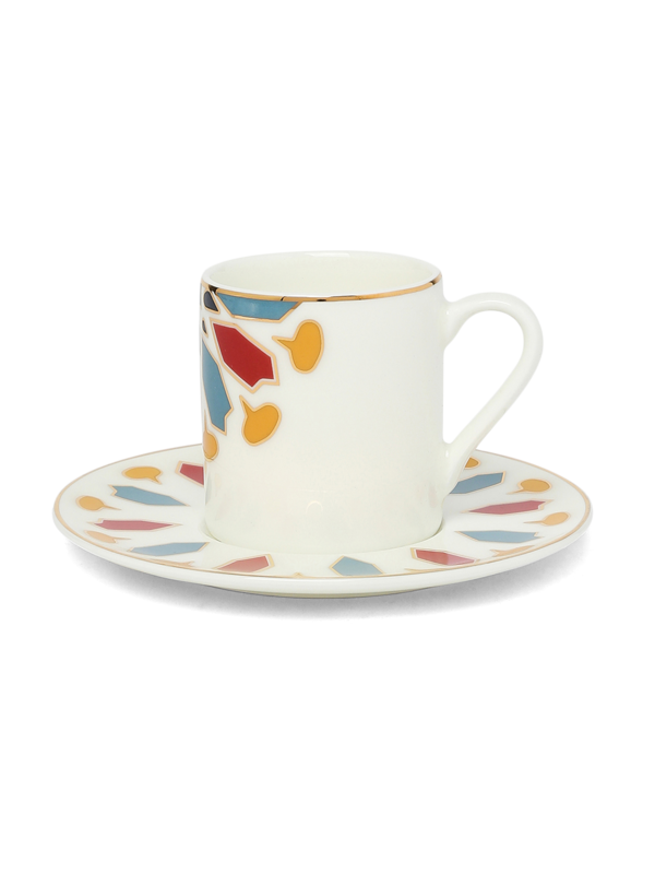 كوب إسبريسو مع صحن بتصميم زجاج معشق ياقوتي مجموعة من 6